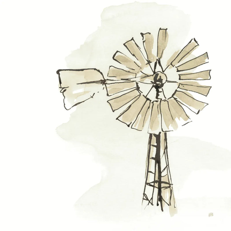 Windmill I Neutral by Chris Paschke. SKU 77331a. Archival Giclee Fine art print for wall decor.