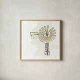 Windmill I Neutral by Chris Paschke. Shown in a natural wood glass frame for a timeless modern aesthetic. Available as an archival giclee rolled canvas, fine art paper, or poster print. SKU 77331a.