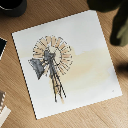 Windmill II by Chris Paschke. Shown as a detailed flat fine art print, highlighting archival giclee quality. Available as an archival giclee rolled canvas, fine art paper, or poster print. SKU 76341a.