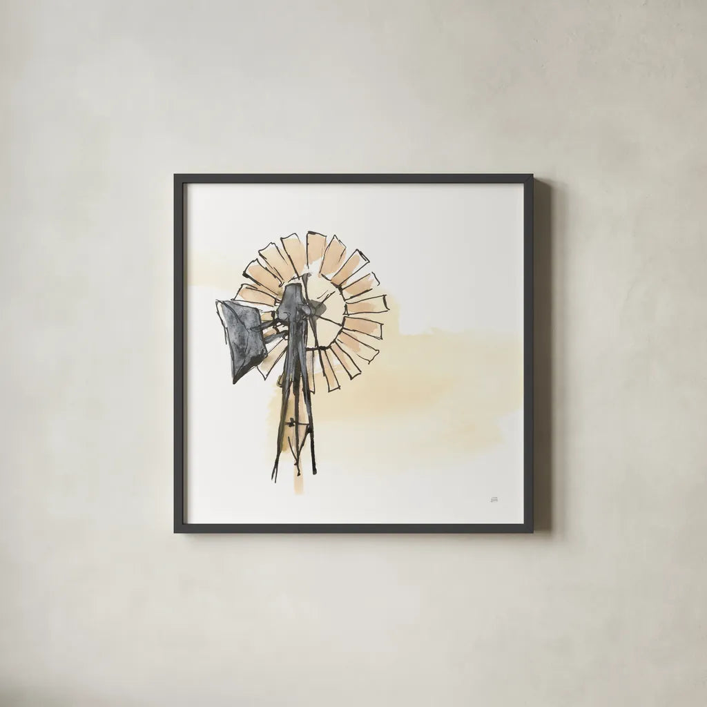 Windmill II by Chris Paschke. Shown in a sleek black glass frame for a contemporary gallery look. Available as an archival giclee rolled canvas, fine art paper, or poster print. SKU 76341a.