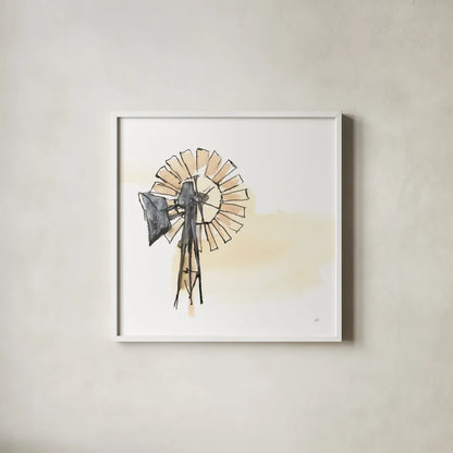 Windmill II by Chris Paschke. Shown in a crisp white glass frame for a clean and minimalist style. Available as an archival giclee rolled canvas, fine art paper, or poster print. SKU 76341a.