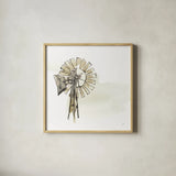 Windmill II Neutral by Chris Paschke. Shown in a natural wood glass frame for a timeless modern aesthetic. Available as an archival giclee rolled canvas, fine art paper, or poster print. SKU 77332a.