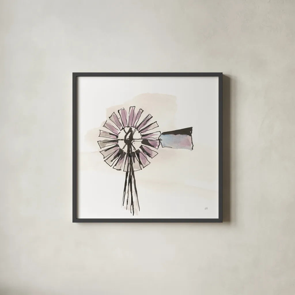 Windmill III by Chris Paschke. Shown in a sleek black glass frame for a contemporary gallery look. Available as an archival giclee rolled canvas, fine art paper, or poster print. SKU 76342a.