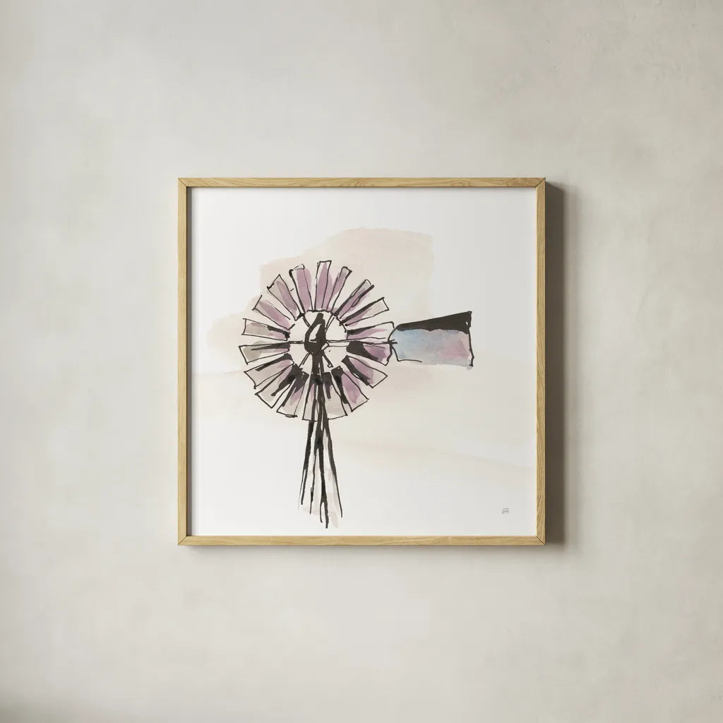 Windmill III by Chris Paschke. Shown in a natural wood glass frame for a timeless modern aesthetic. Available as an archival giclee rolled canvas, fine art paper, or poster print. SKU 76342a.