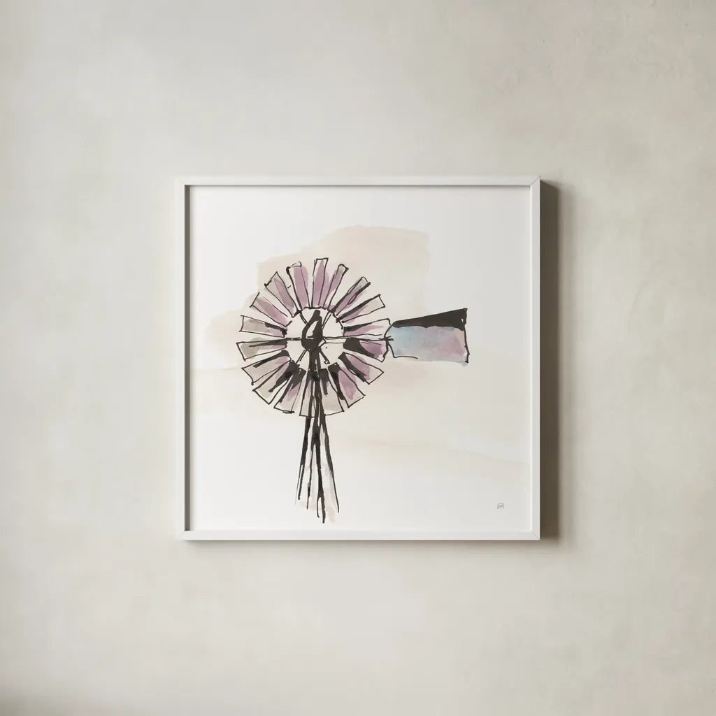 Windmill III by Chris Paschke. Shown in a crisp white glass frame for a clean and minimalist style. Available as an archival giclee rolled canvas, fine art paper, or poster print. SKU 76342a.