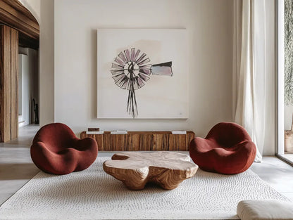 Windmill III by Chris Paschke. Shown as extra-large giant wall art in a modern living room. Available as an archival giclee rolled canvas, fine art paper, or poster print. SKU 76342a.