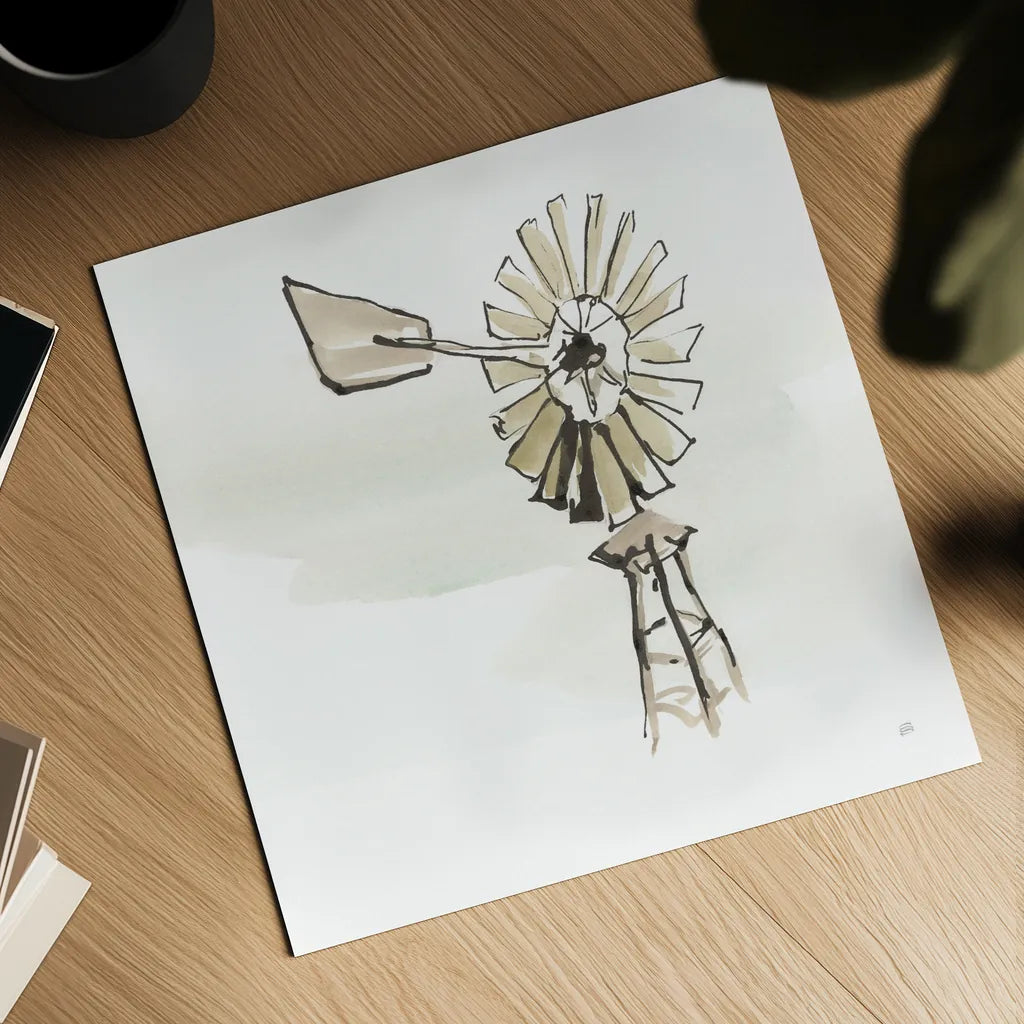 Windmill IV by Chris Paschke. Shown as a detailed flat fine art print, highlighting archival giclee quality. Available as an archival giclee rolled canvas, fine art paper, or poster print. SKU 76343a.