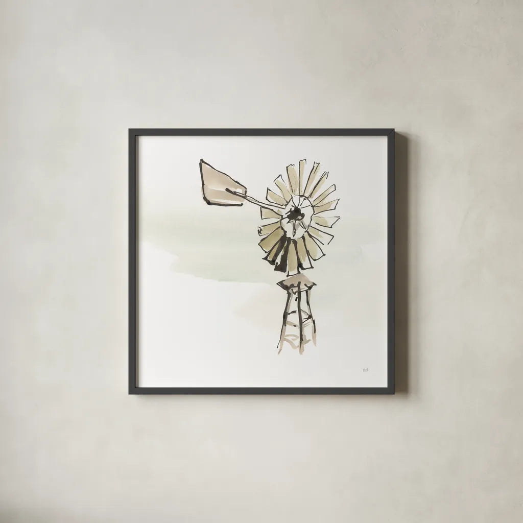 Windmill IV by Chris Paschke. Shown in a sleek black glass frame for a contemporary gallery look. Available as an archival giclee rolled canvas, fine art paper, or poster print. SKU 76343a.