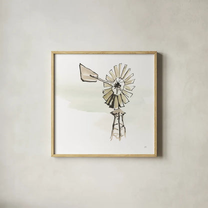 Windmill IV by Chris Paschke. Shown in a natural wood glass frame for a timeless modern aesthetic. Available as an archival giclee rolled canvas, fine art paper, or poster print. SKU 76343a.