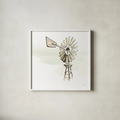 Windmill IV by Chris Paschke. Shown in a crisp white glass frame for a clean and minimalist style. Available as an archival giclee rolled canvas, fine art paper, or poster print. SKU 76343a.