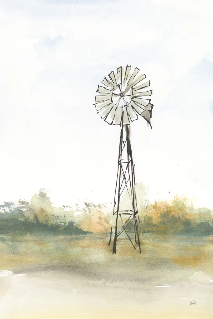 Windmill Landscape II by Chris Paschke. SKU 76899h. Archival Giclee Fine art print for wall decor.
