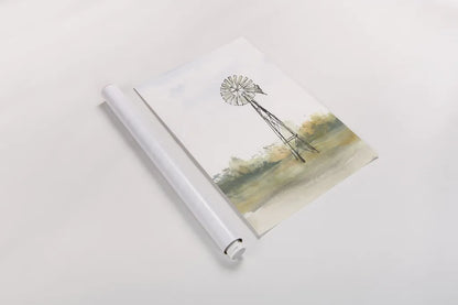 Windmill Landscape II by Chris Paschke. shown as a rolled paper print. Available as archival giclee rolled canvas, fine art paper, or poster print. SKU 76899h.