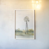 Windmill Landscape II by Chris Paschke. shown as a paper print in a white frame. Available as a archival giclee rolled canvas, fine art paper, or poster print. SKU 76899h.