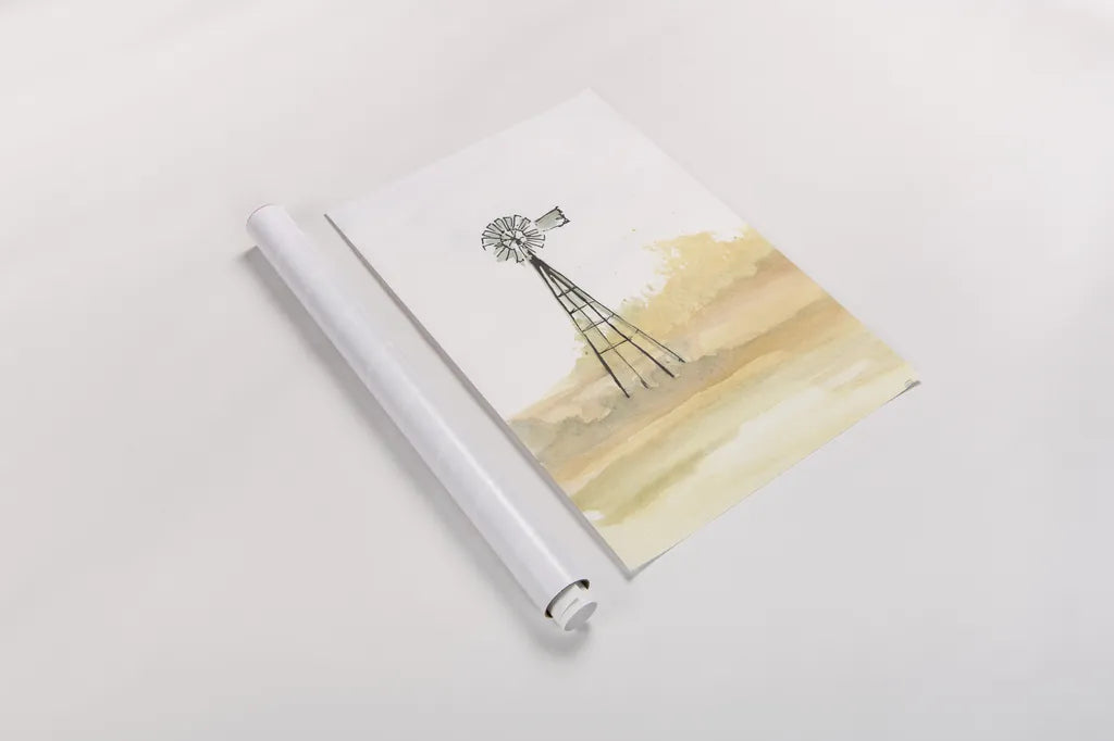 Windmill Landscape III by Chris Paschke. shown as a rolled paper print. Available as archival giclee rolled canvas, fine art paper, or poster print. SKU 76900h.