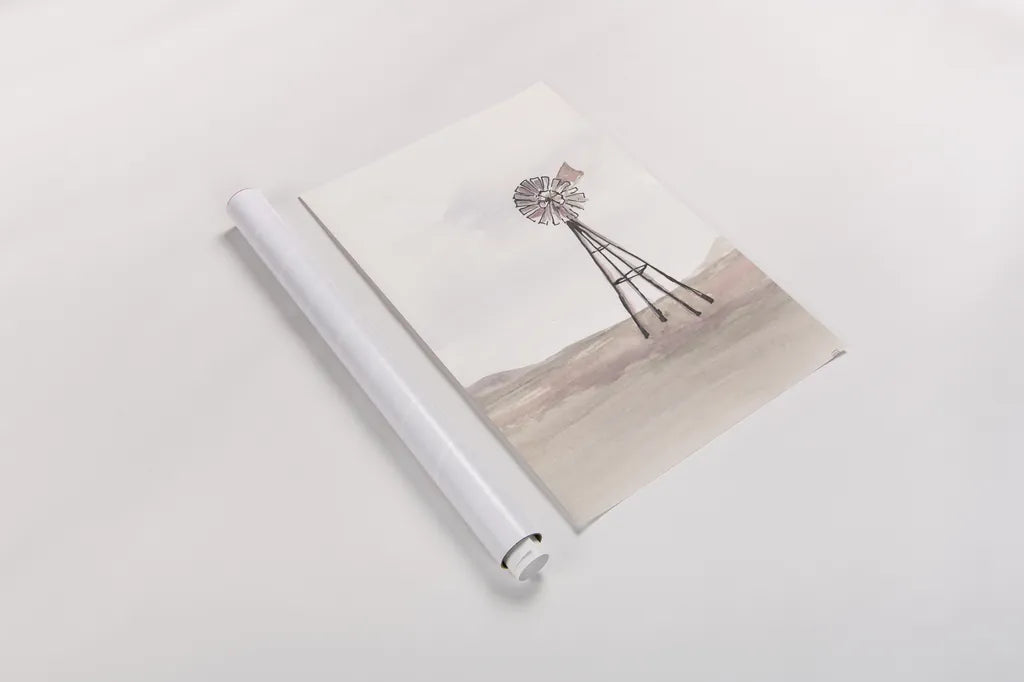 Windmill Landscape IV by Chris Paschke. shown as a rolled paper print. Available as archival giclee rolled canvas, fine art paper, or poster print. SKU 76901h.