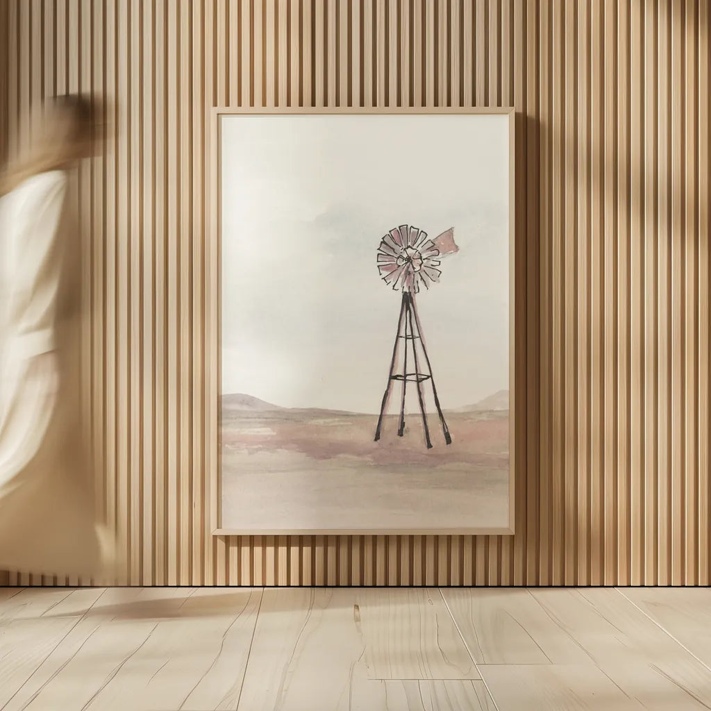 Windmill Landscape IV by Chris Paschke. shown as over sized large wall art. Available as an archival giclee rolled canvas, fine art paper, or poster print. SKU 76901h.