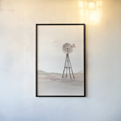 Windmill Landscape IV by Chris Paschke. shown as a paper print in a black flame. Available as a archival giclee rolled canvas, fine art paper, or poster print. SKU 76901h.