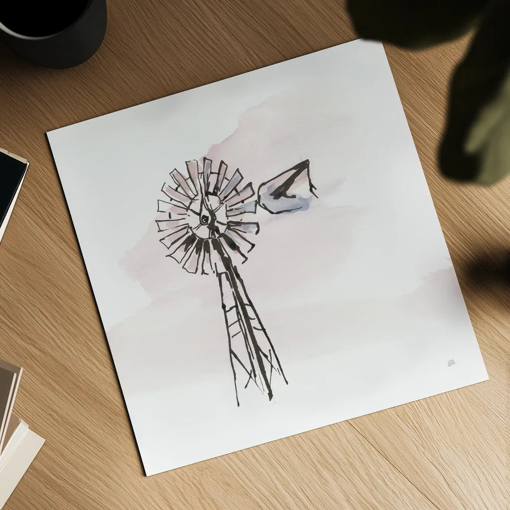 Windmill V by Chris Paschke. Shown as a detailed flat fine art print, highlighting archival giclee quality. Available as an archival giclee rolled canvas, fine art paper, or poster print. SKU 76344a.