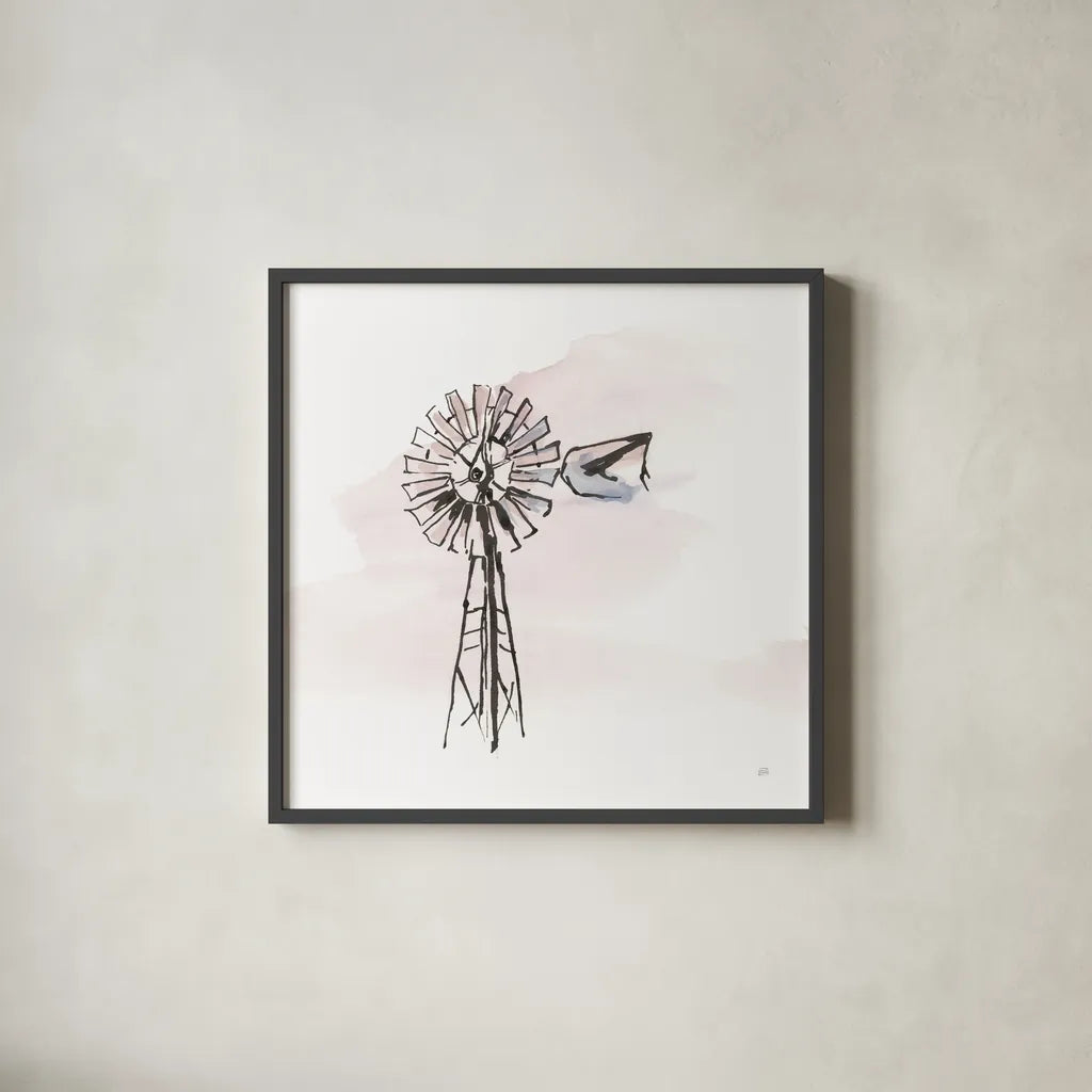 Windmill V by Chris Paschke. Shown in a sleek black glass frame for a contemporary gallery look. Available as an archival giclee rolled canvas, fine art paper, or poster print. SKU 76344a.