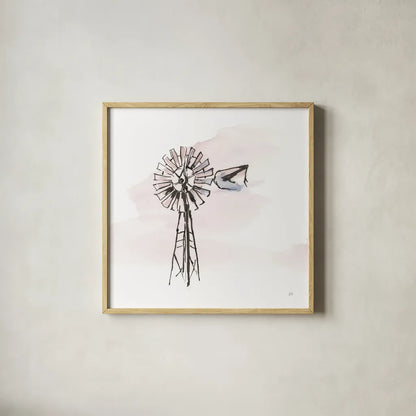Windmill V by Chris Paschke. Shown in a natural wood glass frame for a timeless modern aesthetic. Available as an archival giclee rolled canvas, fine art paper, or poster print. SKU 76344a.