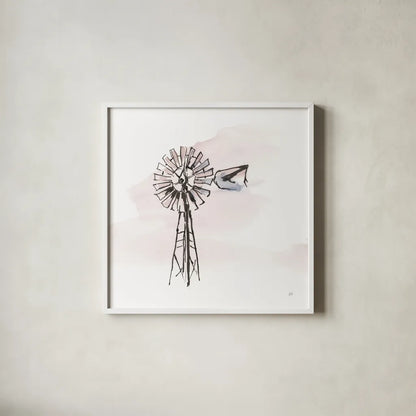 Windmill V by Chris Paschke. Shown in a crisp white glass frame for a clean and minimalist style. Available as an archival giclee rolled canvas, fine art paper, or poster print. SKU 76344a.