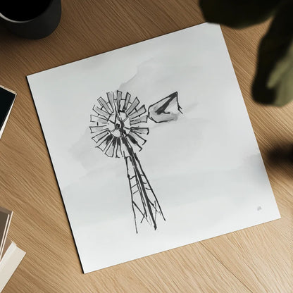 Windmill V BW by Chris Paschke. Shown as a detailed flat fine art print, highlighting archival giclee quality. Available as an archival giclee rolled canvas, fine art paper, or poster print. SKU 79224a.