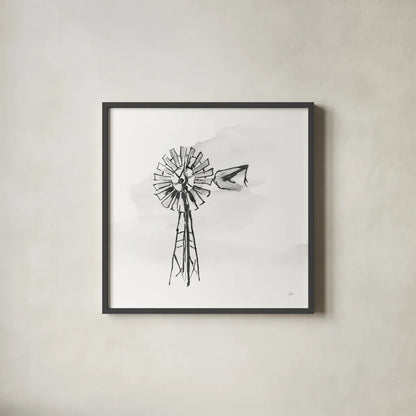 Windmill V BW by Chris Paschke. Shown in a sleek black glass frame for a contemporary gallery look. Available as an archival giclee rolled canvas, fine art paper, or poster print. SKU 79224a.