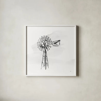 Windmill V BW by Chris Paschke. Shown in a crisp white glass frame for a clean and minimalist style. Available as an archival giclee rolled canvas, fine art paper, or poster print. SKU 79224a.
