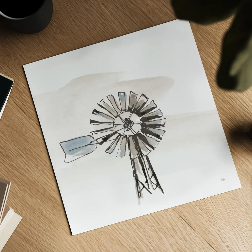 Windmill VI by Chris Paschke. Shown as a detailed flat fine art print, highlighting archival giclee quality. Available as an archival giclee rolled canvas, fine art paper, or poster print. SKU 76345a.