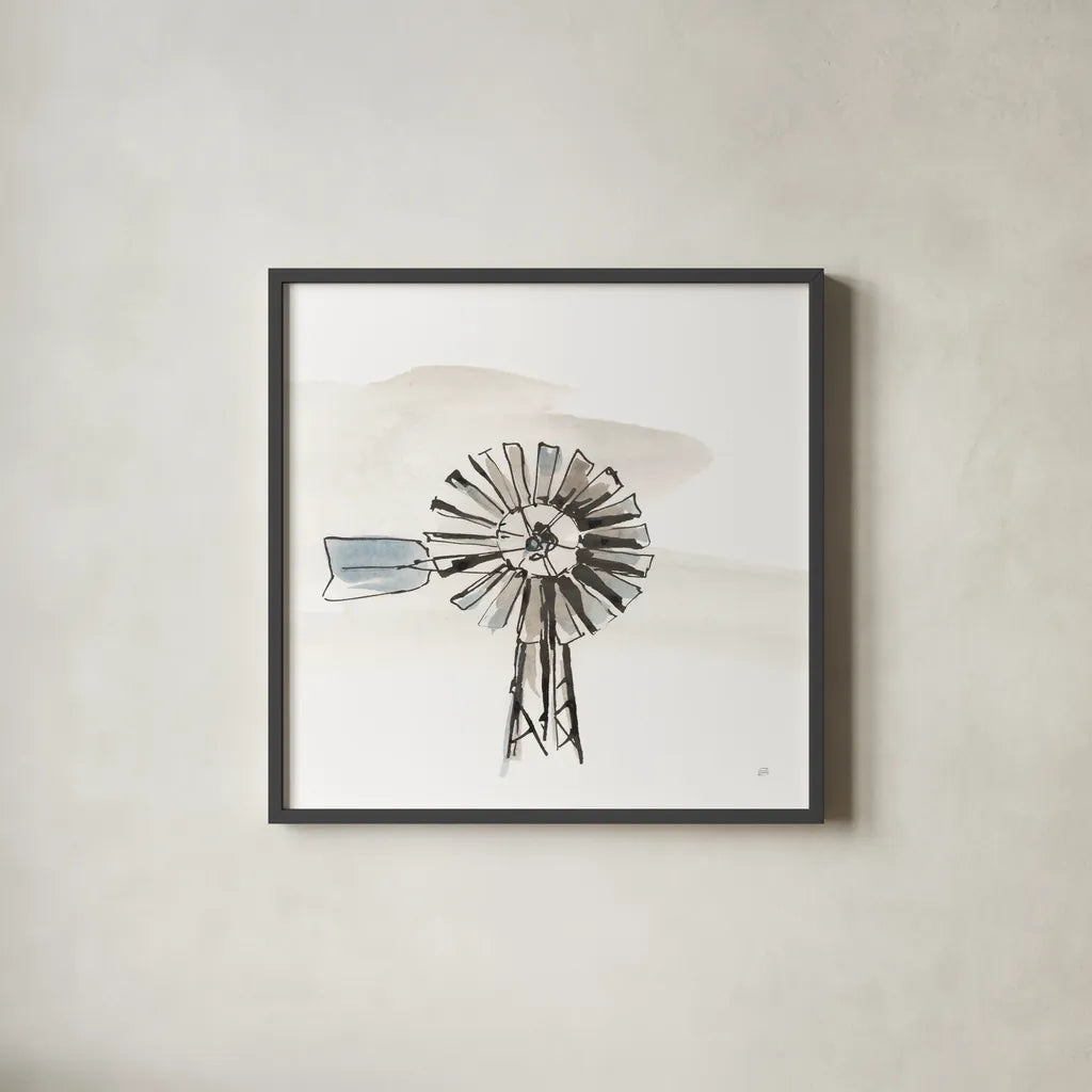 Windmill VI by Chris Paschke. Shown in a sleek black glass frame for a contemporary gallery look. Available as an archival giclee rolled canvas, fine art paper, or poster print. SKU 76345a.