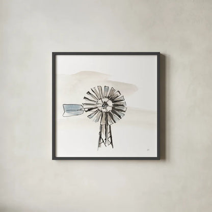 Windmill VI by Chris Paschke. Shown in a sleek black glass frame for a contemporary gallery look. Available as an archival giclee rolled canvas, fine art paper, or poster print. SKU 76345a.