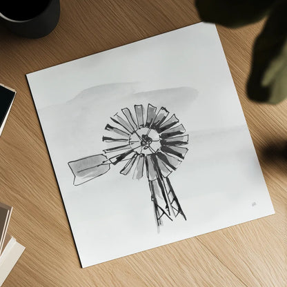 Windmill VI BW by Chris Paschke. Shown as a detailed flat fine art print, highlighting archival giclee quality. Available as an archival giclee rolled canvas, fine art paper, or poster print. SKU 79225a.