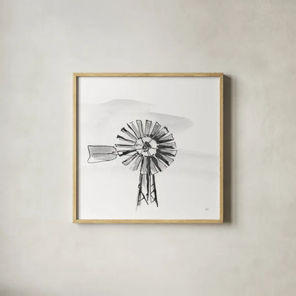 Windmill VI BW by Chris Paschke. Shown in a natural wood glass frame for a timeless modern aesthetic. Available as an archival giclee rolled canvas, fine art paper, or poster print. SKU 79225a.