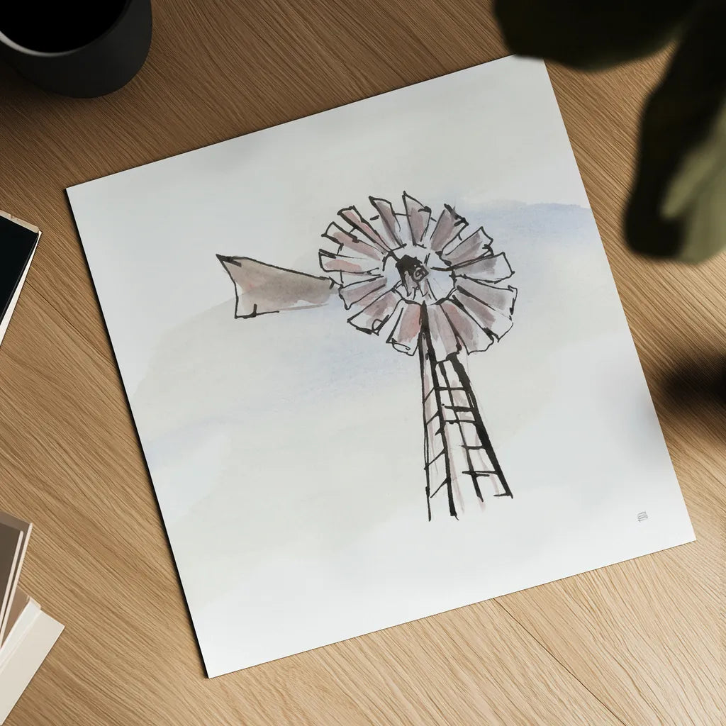 Windmill VII by Chris Paschke. Shown as a detailed flat fine art print, highlighting archival giclee quality. Available as an archival giclee rolled canvas, fine art paper, or poster print. SKU 76346a.