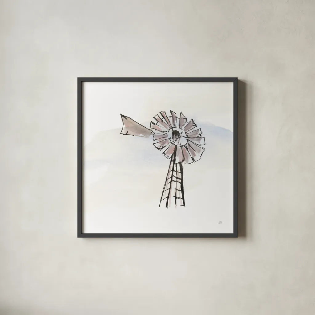 Windmill VII by Chris Paschke. Shown in a sleek black glass frame for a contemporary gallery look. Available as an archival giclee rolled canvas, fine art paper, or poster print. SKU 76346a.