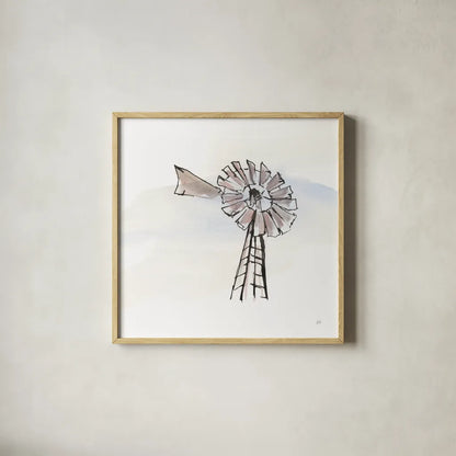 Windmill VII by Chris Paschke. Shown in a natural wood glass frame for a timeless modern aesthetic. Available as an archival giclee rolled canvas, fine art paper, or poster print. SKU 76346a.