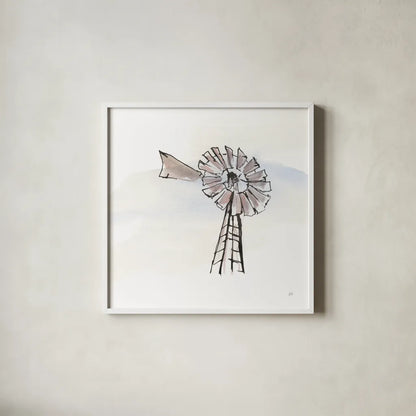 Windmill VII by Chris Paschke. Shown in a crisp white glass frame for a clean and minimalist style. Available as an archival giclee rolled canvas, fine art paper, or poster print. SKU 76346a.