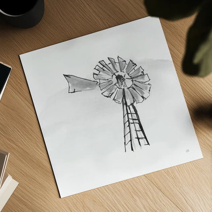 Windmill VII BW by Chris Paschke. Shown as a detailed flat fine art print, highlighting archival giclee quality. Available as an archival giclee rolled canvas, fine art paper, or poster print. SKU 79226a.