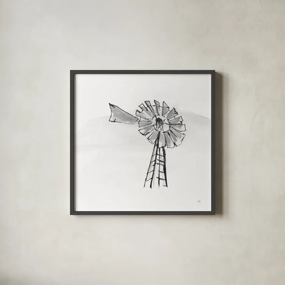Windmill VII BW by Chris Paschke. Shown in a sleek black glass frame for a contemporary gallery look. Available as an archival giclee rolled canvas, fine art paper, or poster print. SKU 79226a.