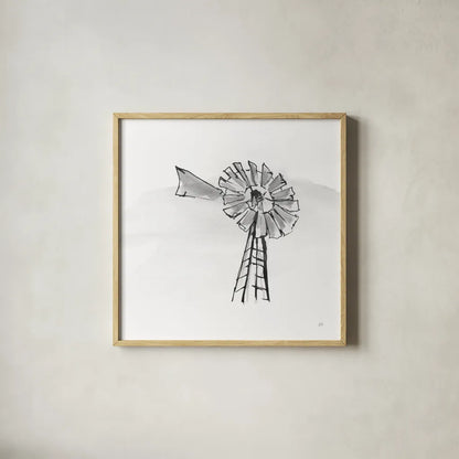 Windmill VII BW by Chris Paschke. Shown in a natural wood glass frame for a timeless modern aesthetic. Available as an archival giclee rolled canvas, fine art paper, or poster print. SKU 79226a.