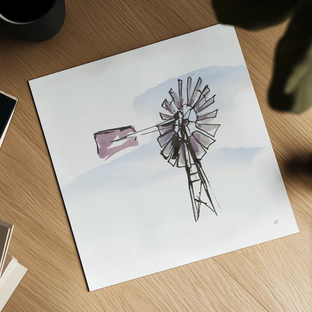 Windmill VIII by Chris Paschke. Shown as a detailed flat fine art print, highlighting archival giclee quality. Available as an archival giclee rolled canvas, fine art paper, or poster print. SKU 76347a.