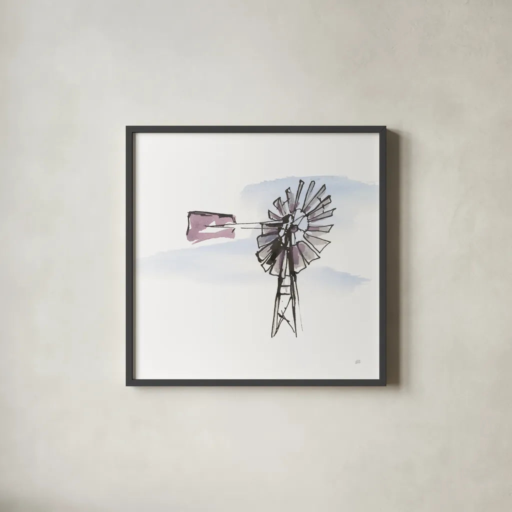 Windmill VIII by Chris Paschke. Shown in a sleek black glass frame for a contemporary gallery look. Available as an archival giclee rolled canvas, fine art paper, or poster print. SKU 76347a.