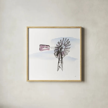Windmill VIII by Chris Paschke. Shown in a natural wood glass frame for a timeless modern aesthetic. Available as an archival giclee rolled canvas, fine art paper, or poster print. SKU 76347a.