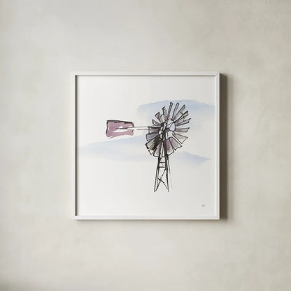 Windmill VIII by Chris Paschke. Shown in a crisp white glass frame for a clean and minimalist style. Available as an archival giclee rolled canvas, fine art paper, or poster print. SKU 76347a.