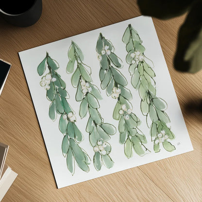 Winter Green Mistletoe II by Chris Paschke. Shown as a detailed flat fine art print, highlighting archival giclee quality. Available as an archival giclee rolled canvas, fine art paper, or poster print. SKU 83115a.
