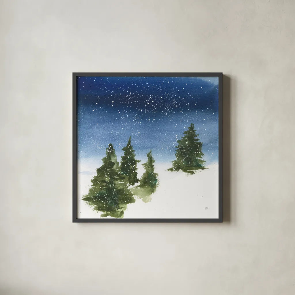 Winter Snow I by Chris Paschke. Shown in a sleek black glass frame for a contemporary gallery look. Available as an archival giclee rolled canvas, fine art paper, or poster print. SKU 83587a.