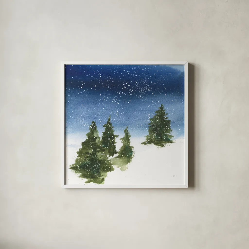 Winter Snow I by Chris Paschke. Shown in a crisp white glass frame for a clean and minimalist style. Available as an archival giclee rolled canvas, fine art paper, or poster print. SKU 83587a.
