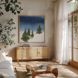 Winter Snow I by Chris Paschke. Shown in a natural wood frame in a cozy modern living room. Available as an archival giclee rolled canvas, fine art paper, or poster print. SKU 83587a.