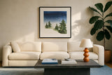 Winter Snow II by Chris Paschke. Displayed in a glass frame with matte in a clean modern living room. Available as an archival giclee rolled canvas, fine art paper, or poster print. SKU 83588a.