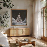 Winter White I by Chris Paschke. Shown in a natural wood frame in a cozy modern living room. Available as an archival giclee rolled canvas, fine art paper, or poster print. SKU 83118a.